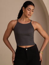 [Grå] SilkSilky-NO Sleeveless Crew Neck Camisole Topp 003