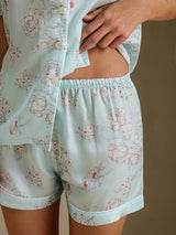 [Himmelsblå Blomster] SilkSilky-NO Short Sleeve Notch Collar Pyjamas for Kvinner 006