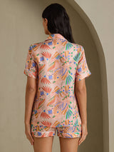 [Rosa Fauna] SilkSilky-NO Short Sleeve Notch Collar Pyjamas for Kvinner 002