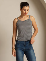 [Svart Stripe] SilkSilky-NO Square Neck Camisole Topp 004