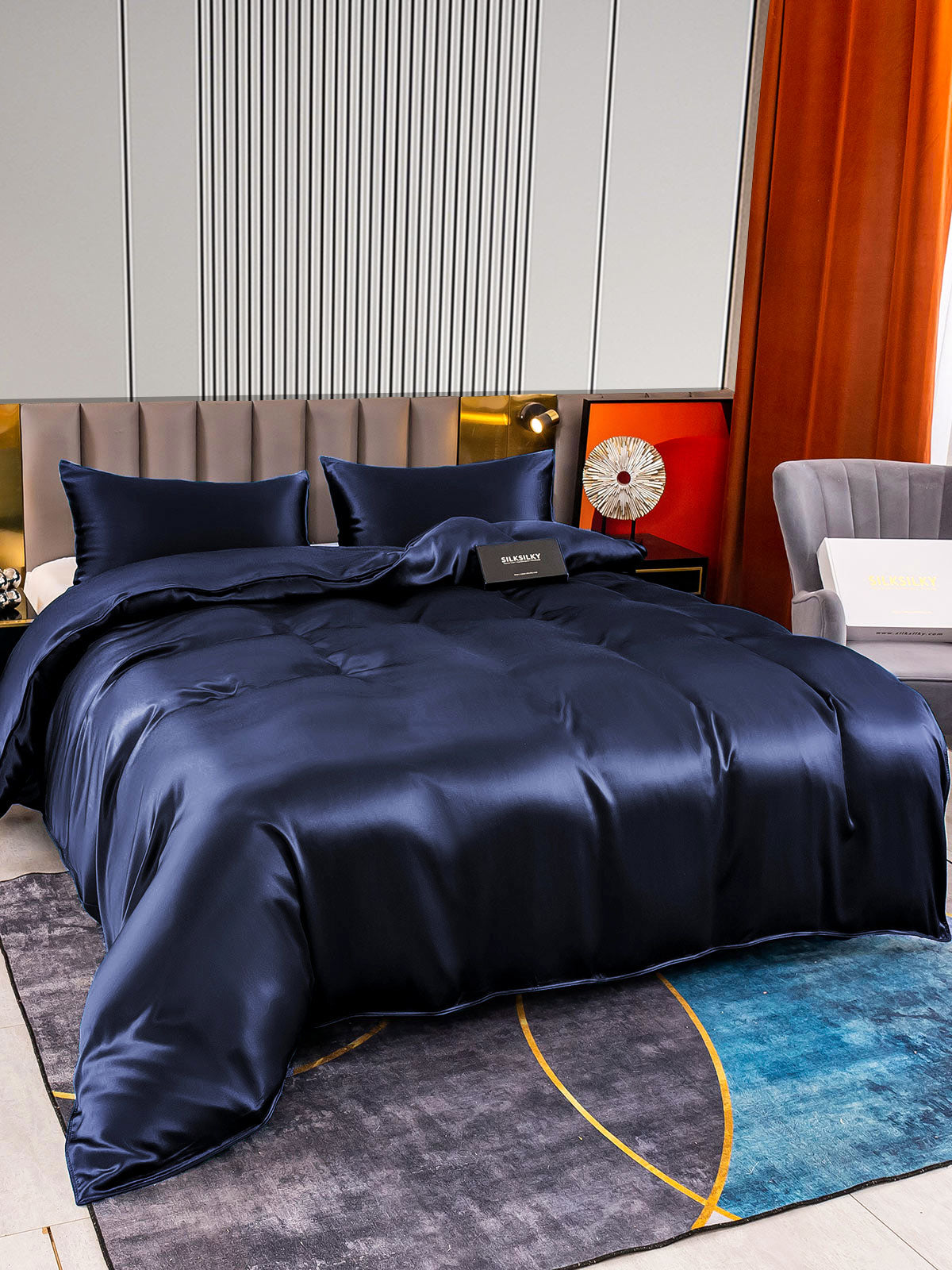 [Mørke blå] SilkSilky-NO 22Momme Bedding Set 004