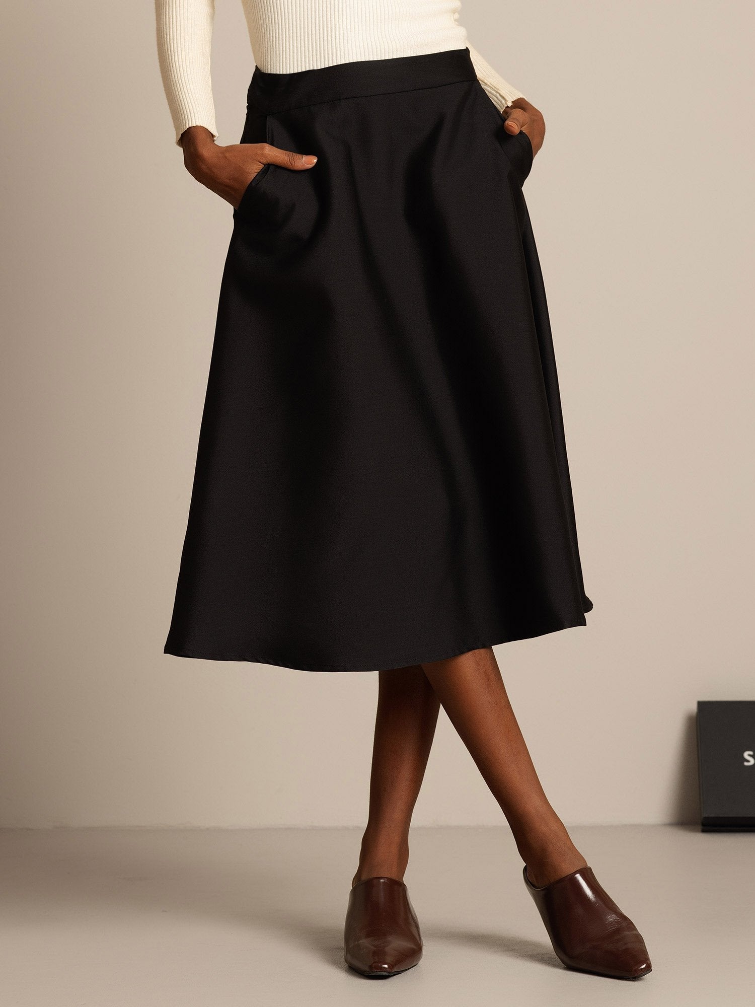 [Svart] SilkSilky-NO 32Momme Silke Skirt 001