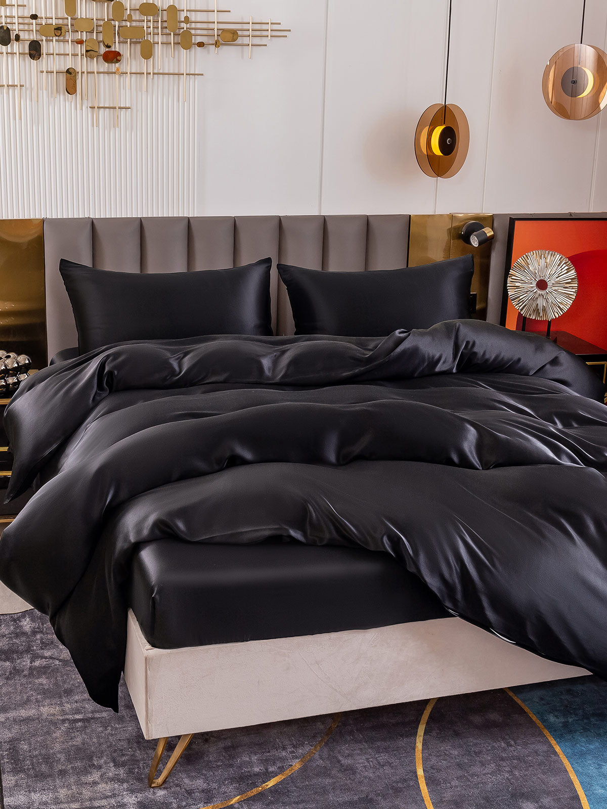 [Svart] SilkSilky-NO 19Momme Bedding Set 005