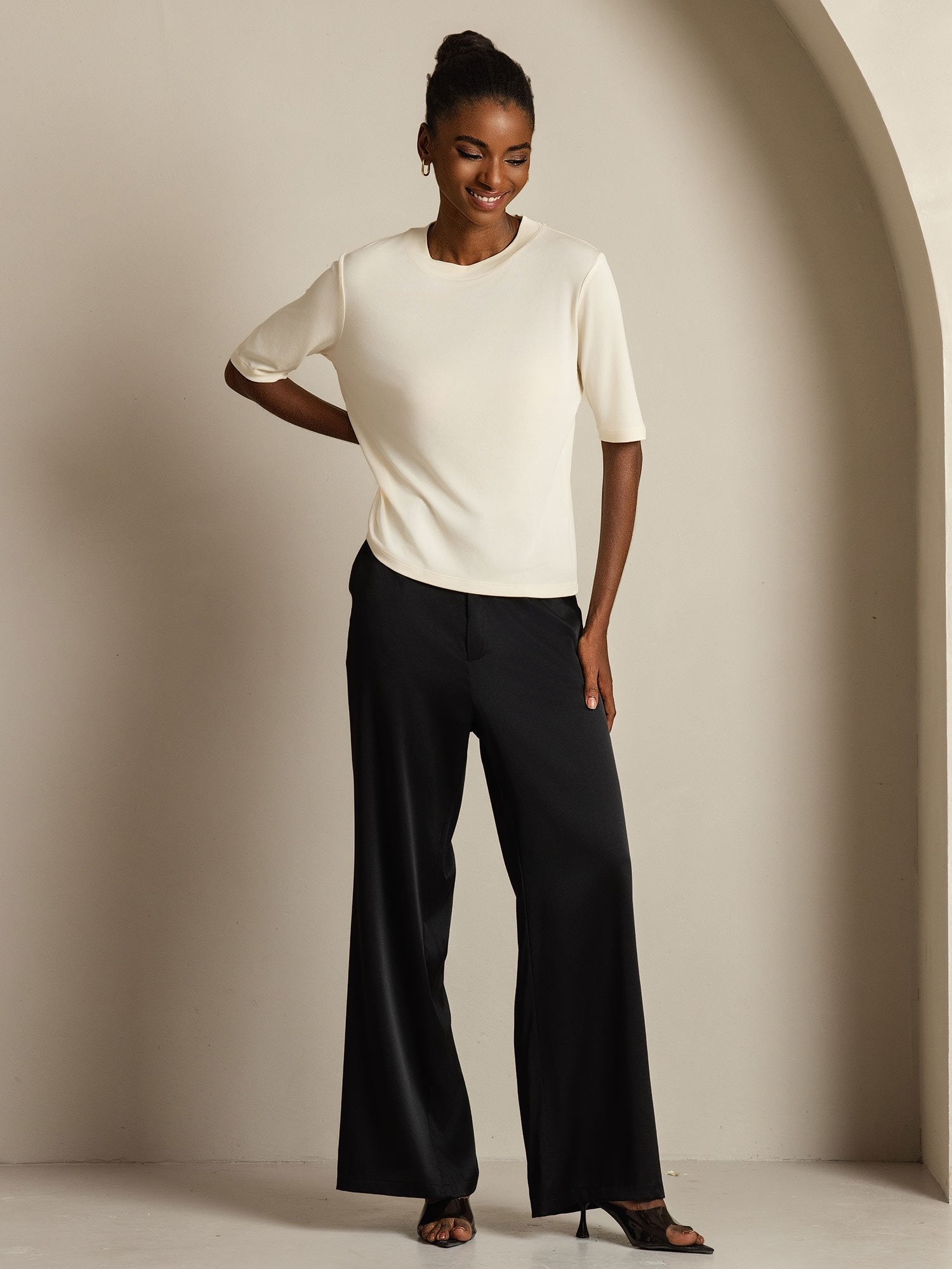 [Beige] SilkSilky-NO Silke Womens T-Shirt 007