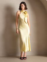 [Lys Gul] SilkSilky-NO Sleeveless Halterneck Kjole 001