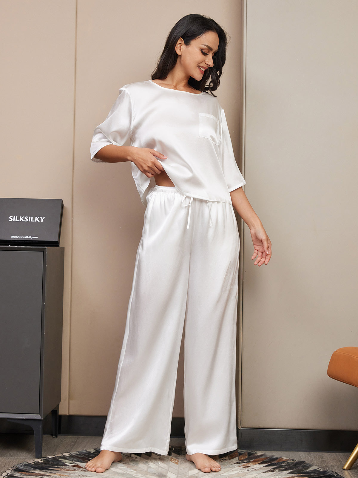 [Hvit] SilkSilky-NO Womens Pajamas 006