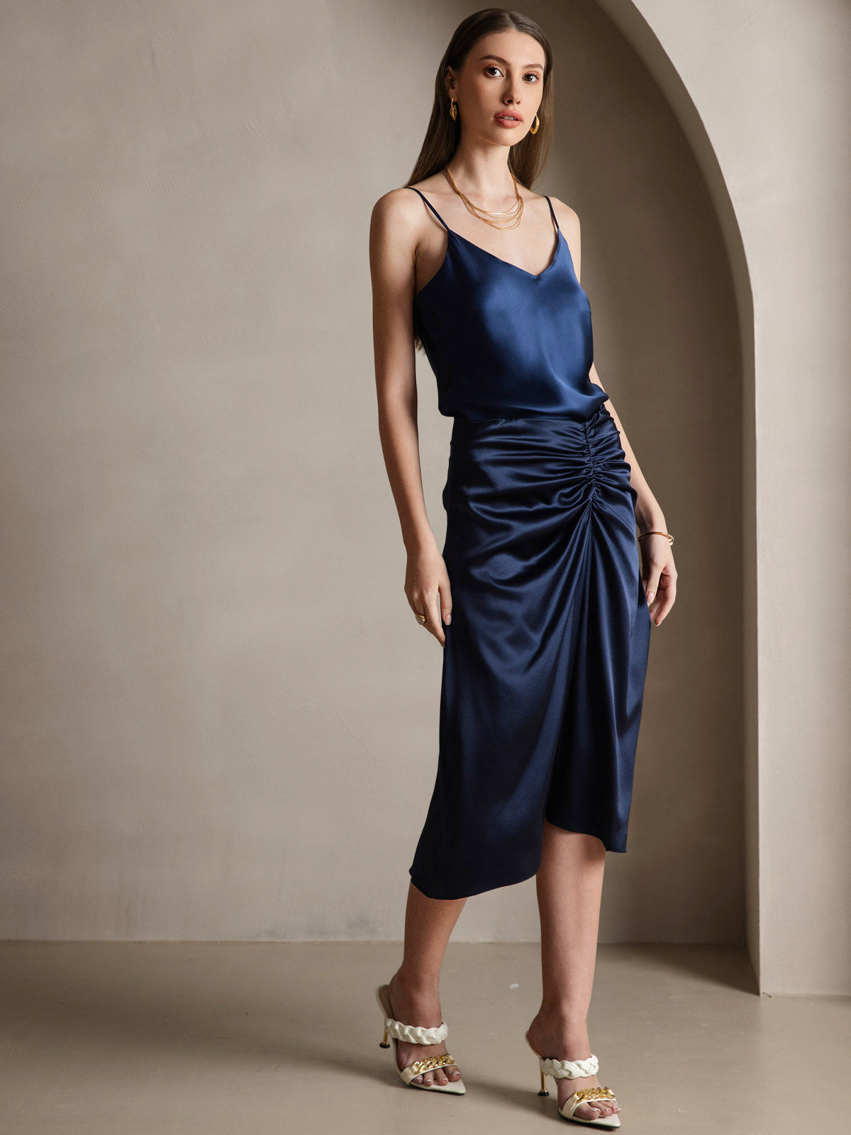 [Mørke blå] SilkSilky-NO V-Hals Camisole Topp 004