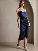 [Mørke blå] SilkSilky-NO Spaghetti Strap V Neck Camisole Topp 004