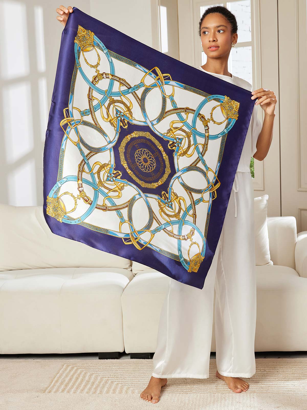 SilkSilky US Pure Silk Scarf Blue 003