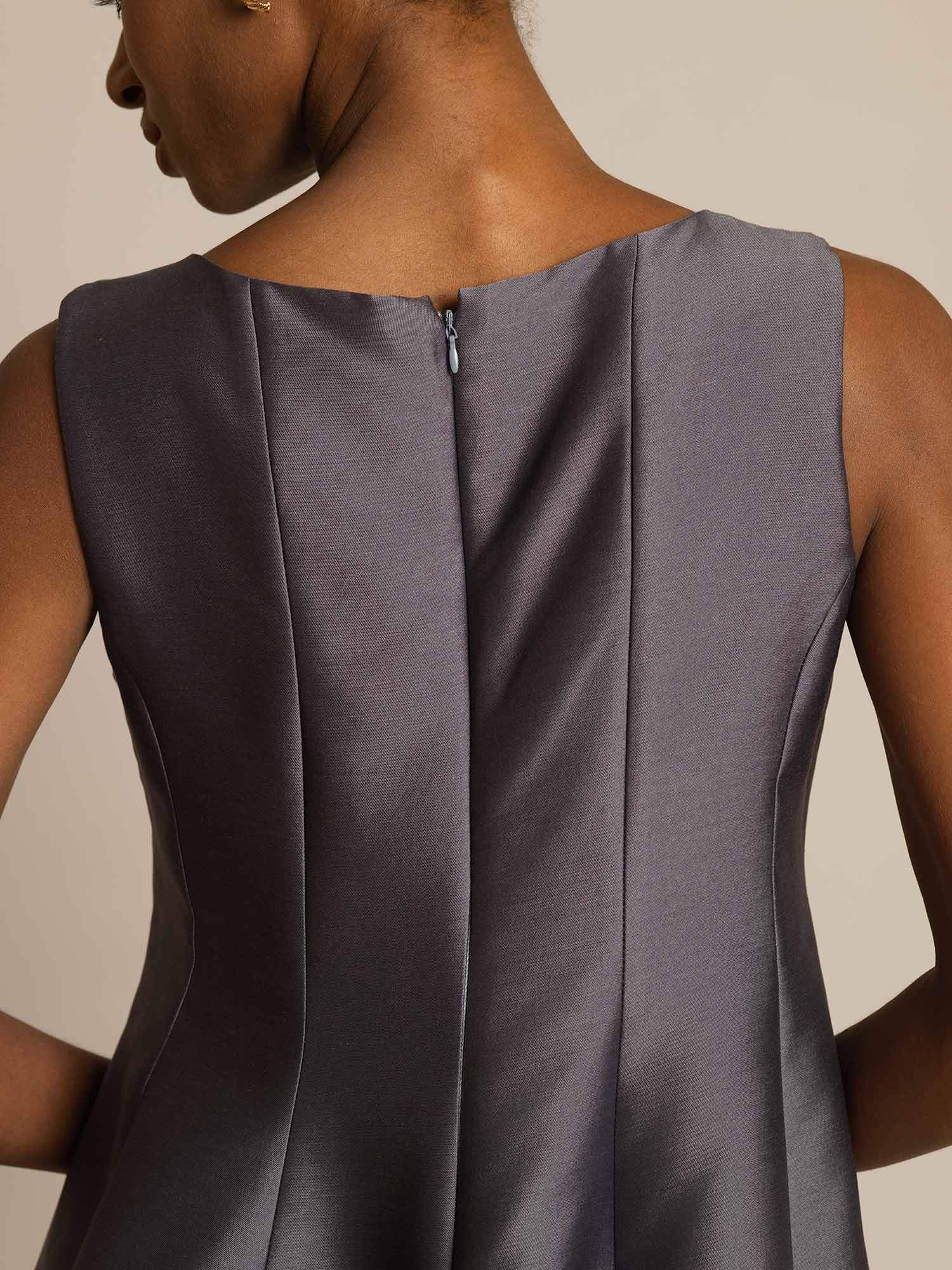 [Grå] SilkSilky-NO 32Momme Silk-Wool Blend Dress 004,