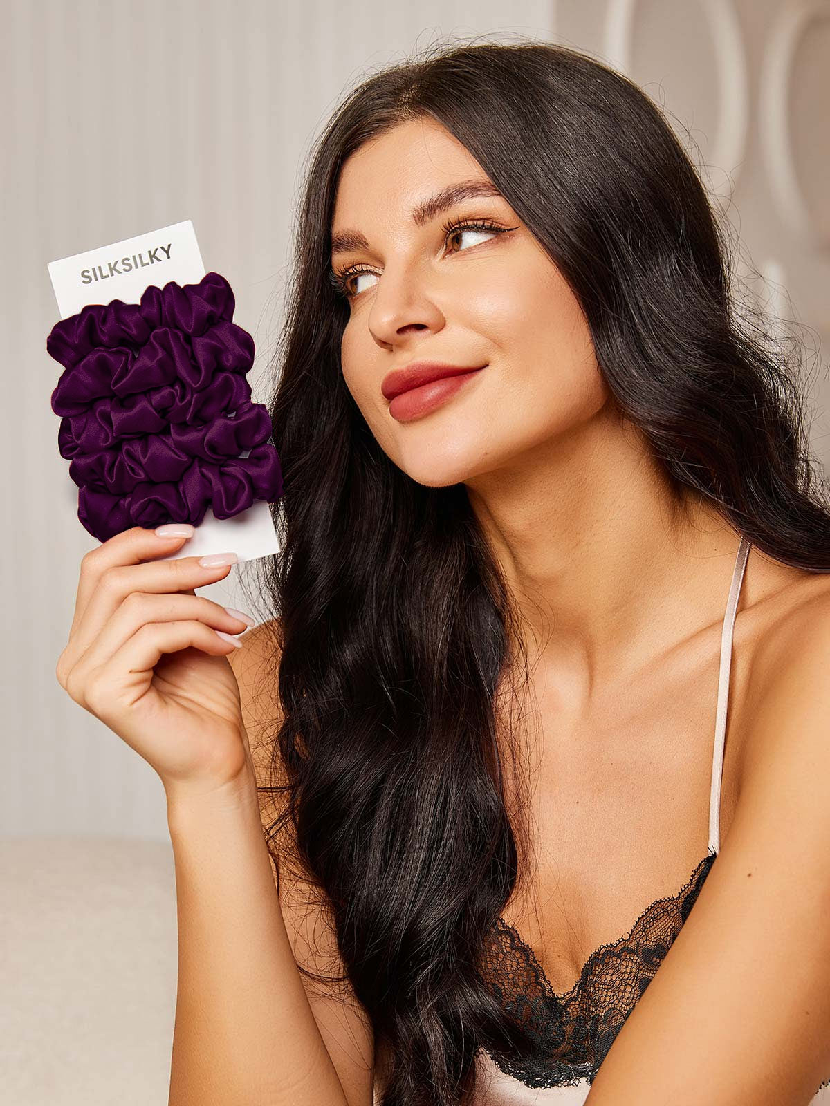 [Mørklilla] SilkSilky-NO 19Momme Scrunchie 001