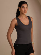 [Grå] SilkSilky-NO Sleeveless Deep V Neck Camisole Topp 004