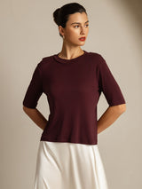 [Windsorvin] SilkSilky-NO Halv erme Crew Neck T-skjorte for Kvinner 001