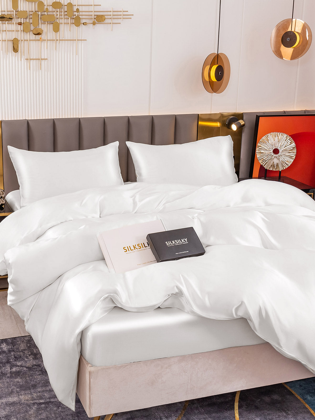 [Hvit] SilkSilky-NO 19Momme Bedding Set 006