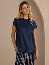 [Mørke blå] SilkSilky-NO Short Sleeve Blouse 001