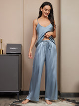 [Gråblå] SilkSilky-NO Spaghetti Stropp V Hals Camisole sett 003
