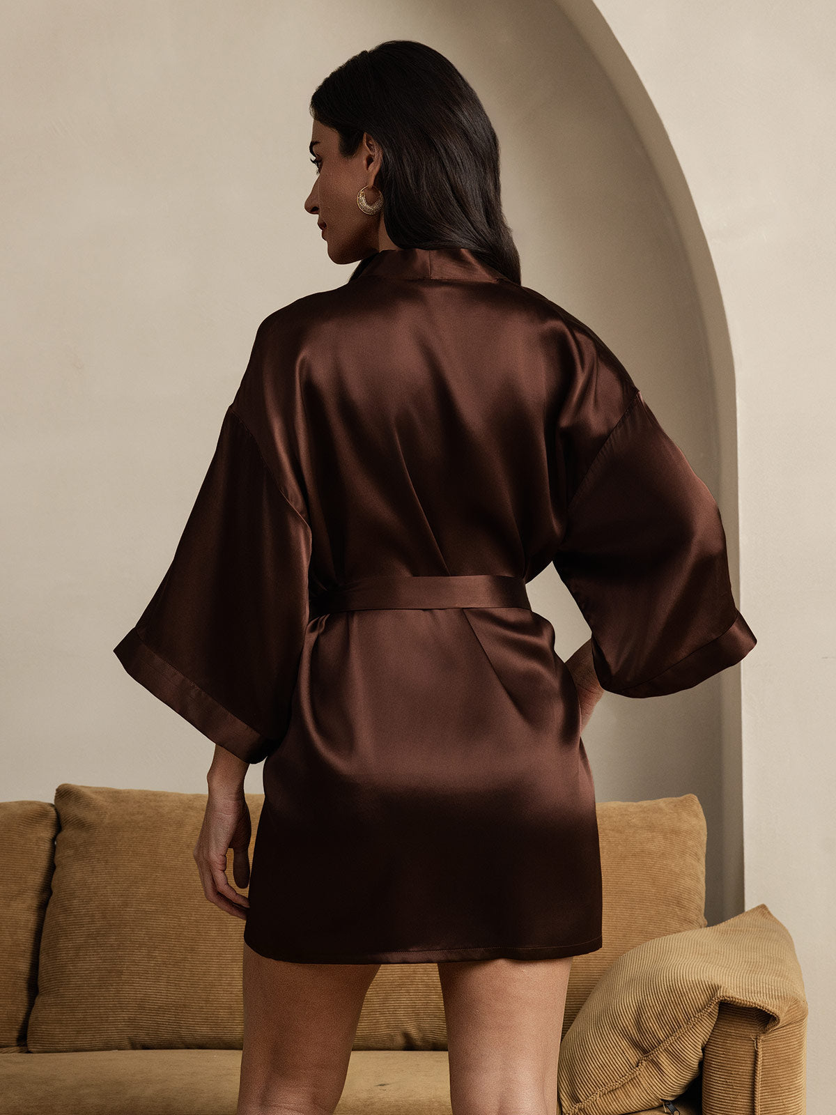 [Kaffe] SilkSilky-NO Pure Silk Half Sleeve Womens Robe 002