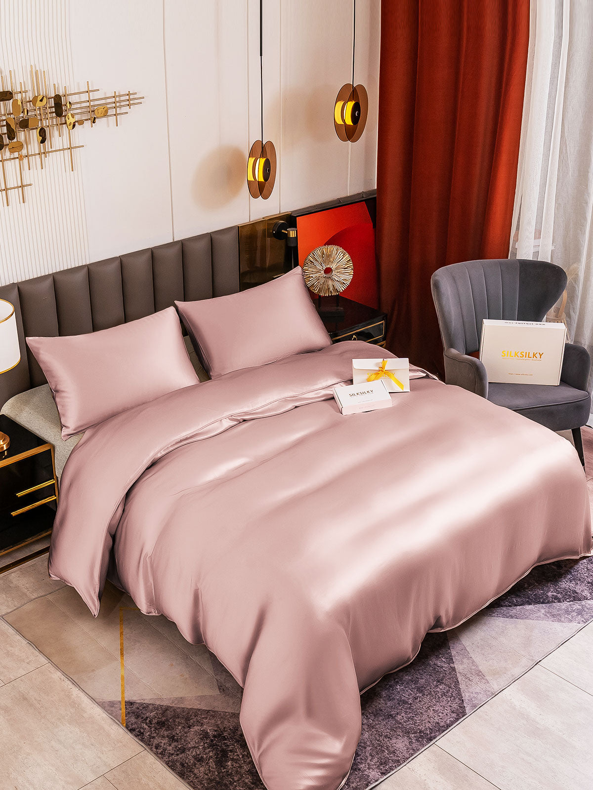 [Blek Mauve] SilkSilky-NO 19Momme Bedding Set 004