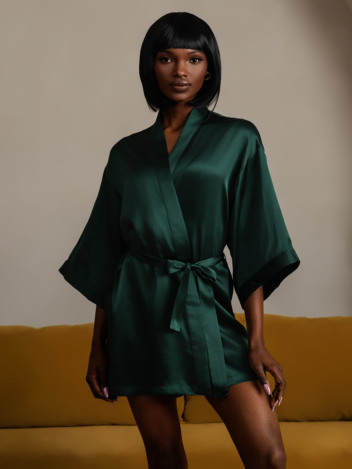 [Mørk Grønn] SilkSilky-NO Womens Robe 006