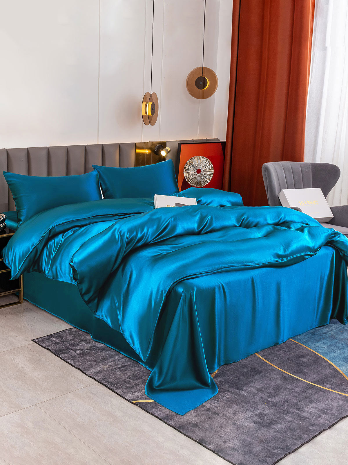 [Blågrønn] SilkSilky-NO 19Momme Bedding Set 001