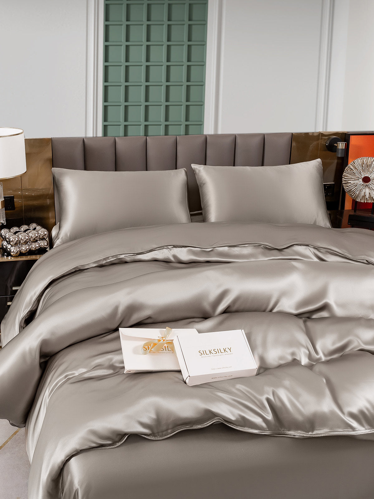 [Grå] SilkSilky-NO 25Momme Bedding Set 004