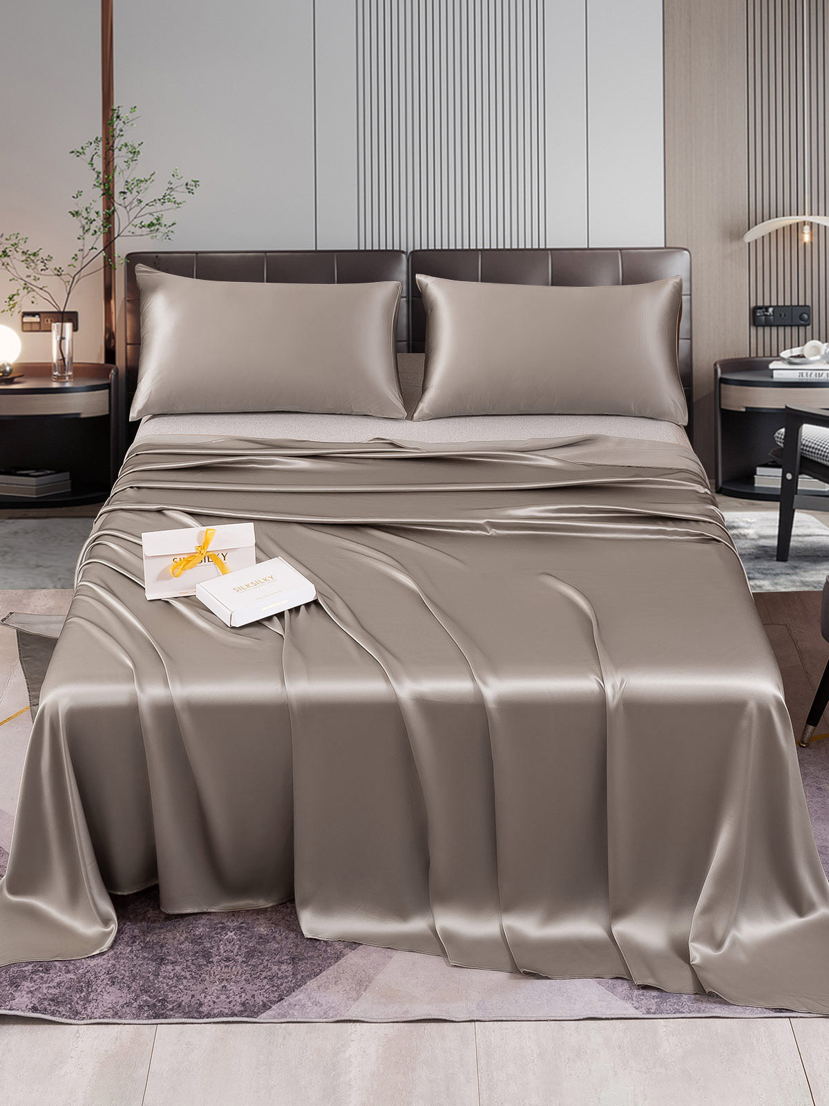 [Grå] SilkSilky-NO 22Momme Bedding Set 001