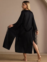 [Svart] SilkSilky-NO 3/4 Sleeve Womens Robe 002