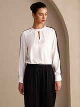 [Hvit] SilkSilky-NO Long Sleeve Keyhole Neck Damebluser 004