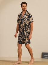 [Svart Drage] SilkSilky-NO Short Sleeve Lapel Collar Pyjamas for menn 006