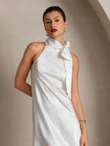 [Hvit] SilkSilky-NO Sleeveless Halterneck Kjole 003