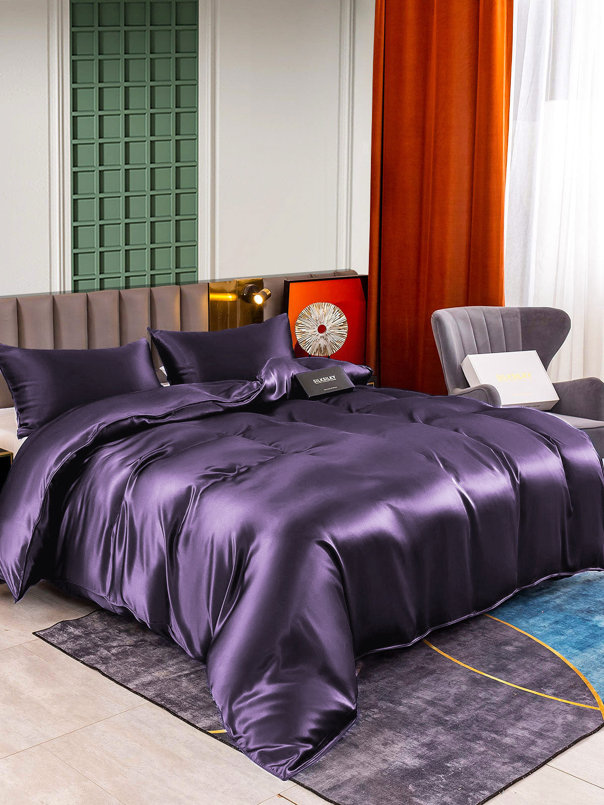 [Mørklilla] SilkSilky-NO 25Momme Bedding Set 001