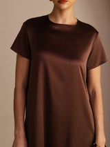 [Mørk Sjokolade] SilkSilky-NO Short Sleeve Round Neck Kjole 005