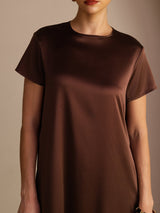 [Mørk Sjokolade] SilkSilky-NO Short Sleeve Crew Neck Kjole 005