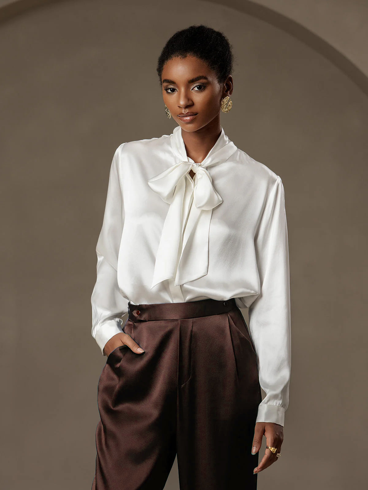 [Mørk Sjokolade] SilkSilky-NO 19Momme Silke Womens Pants 003