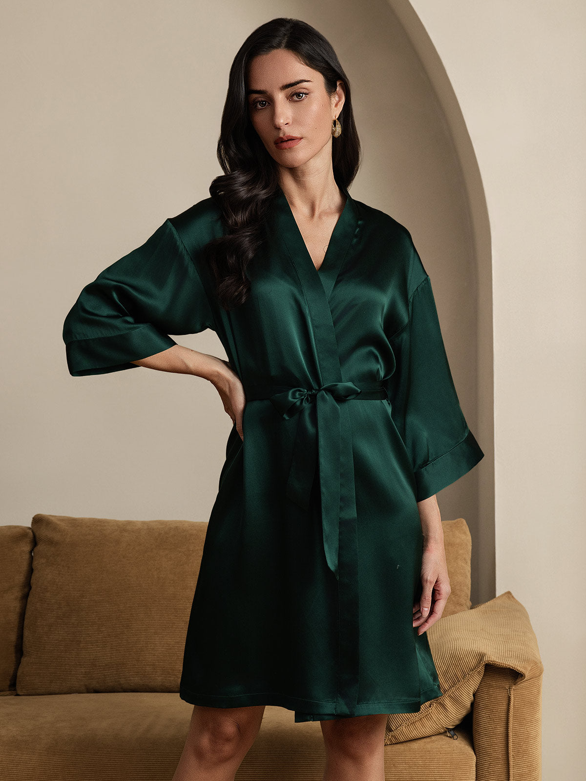 [Mørk Grønn] SilkSilky-NO Womens Robe 003
