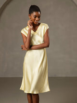 [Gul] SilkSilky-NO Cap Sleeve V Neck Nattkjole 001