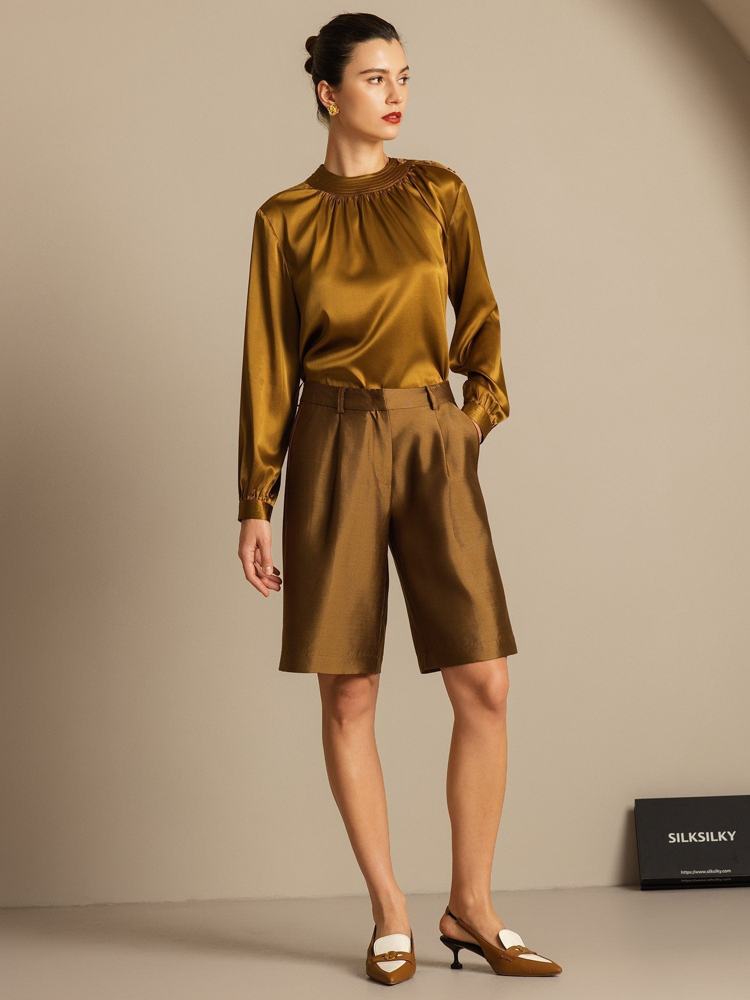 [Bronse] SilkSilky-NO 32Momme Silk-Wool Blend Womens Shorts 008,