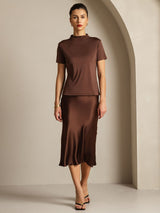 [Kaffe] SilkSilky-NO 100% Silk Jersey Short Sleeve Falsk Krage T-skjorte for Kvinner 006
