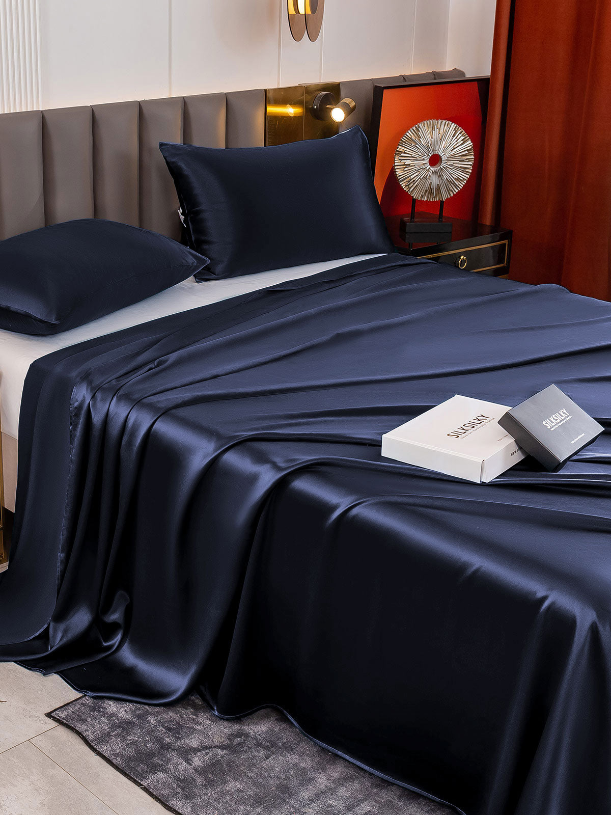 [Mørke blå] SilkSilky-NO 19Momme Bedding Set 004