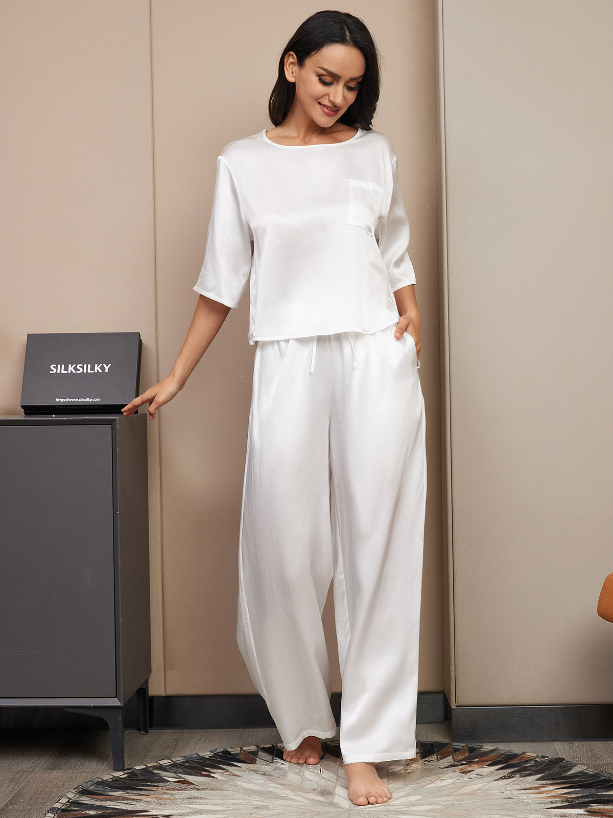 [Hvit] SilkSilky-NO Womens Pajamas 005