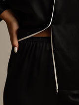 [Svart] SilkSilky-NO Long Sleeve Lapel Collar Pyjamas for Kvinner 005