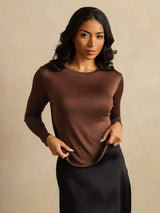 [Kaffe] SilkSilky-NO Long Sleeve Crew Neck T-skjorte for Kvinner 006