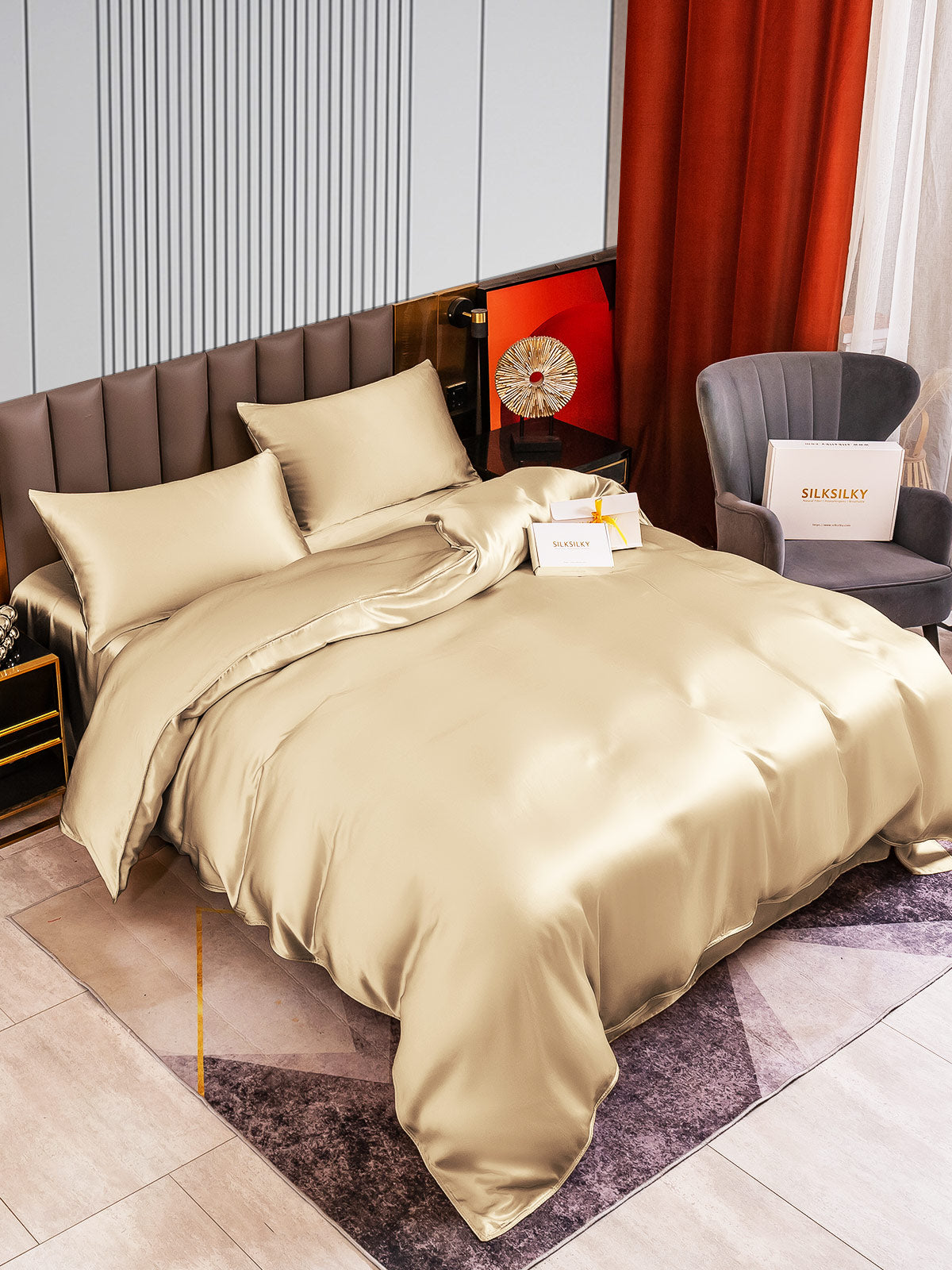 [Beige] SilkSilky-NO 22Momme Bedding Set 003