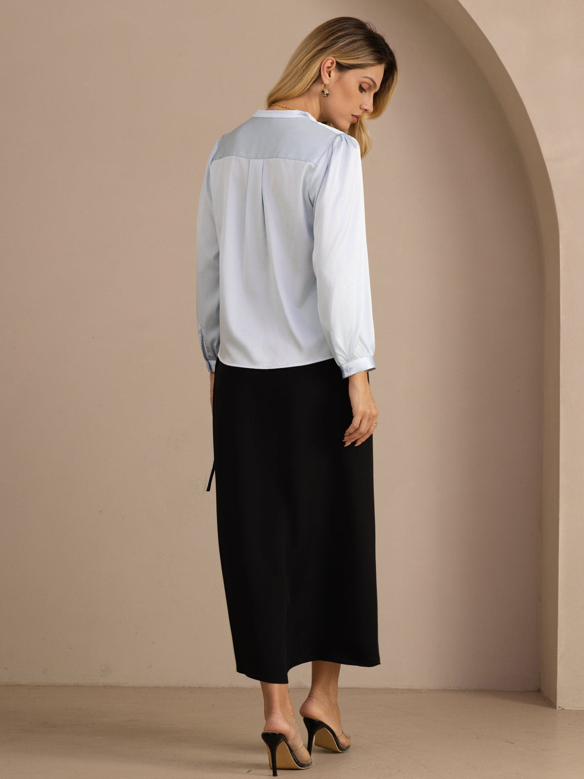 [Lyse Blå] SilkSilky-NO Long Sleeve Wrap Damebluser 002