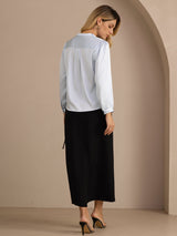 [Lyse Blå] SilkSilky-NO Long Sleeve Wrap Damebluser 002