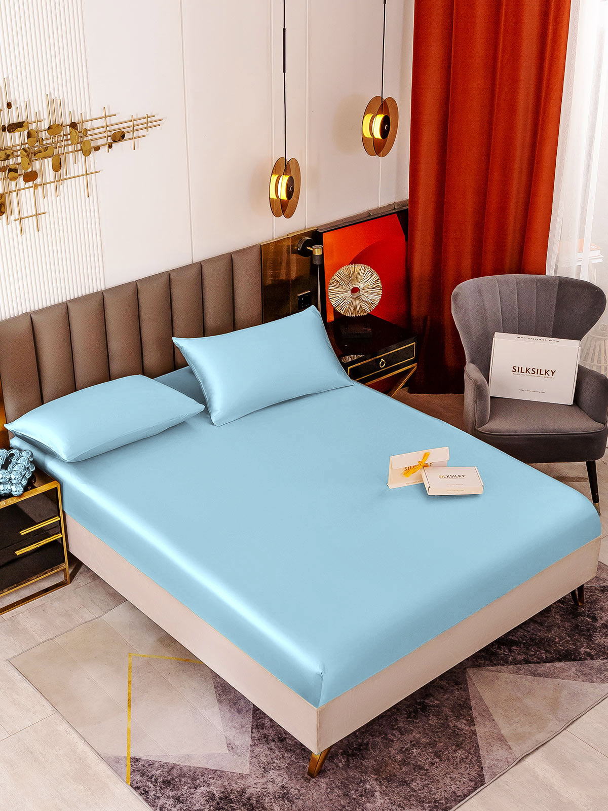[Lyse Blå] SilkSilky-NO 19Momme Bedding Set 001