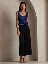[Mørke blå] SilkSilky-NO 19Momme Ermeløs Dyp Rund Halsutringning Camisole Topp 007