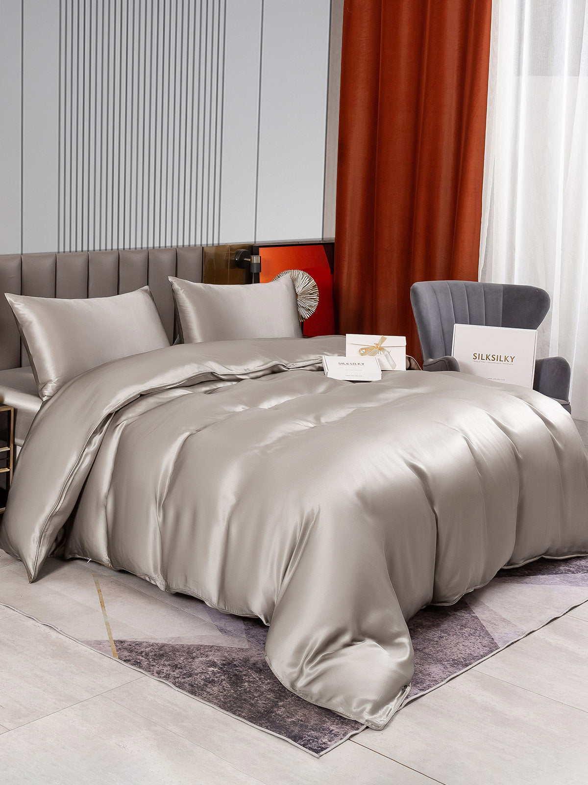 [Grå] SilkSilky-NO 22Momme Bedding Set 002