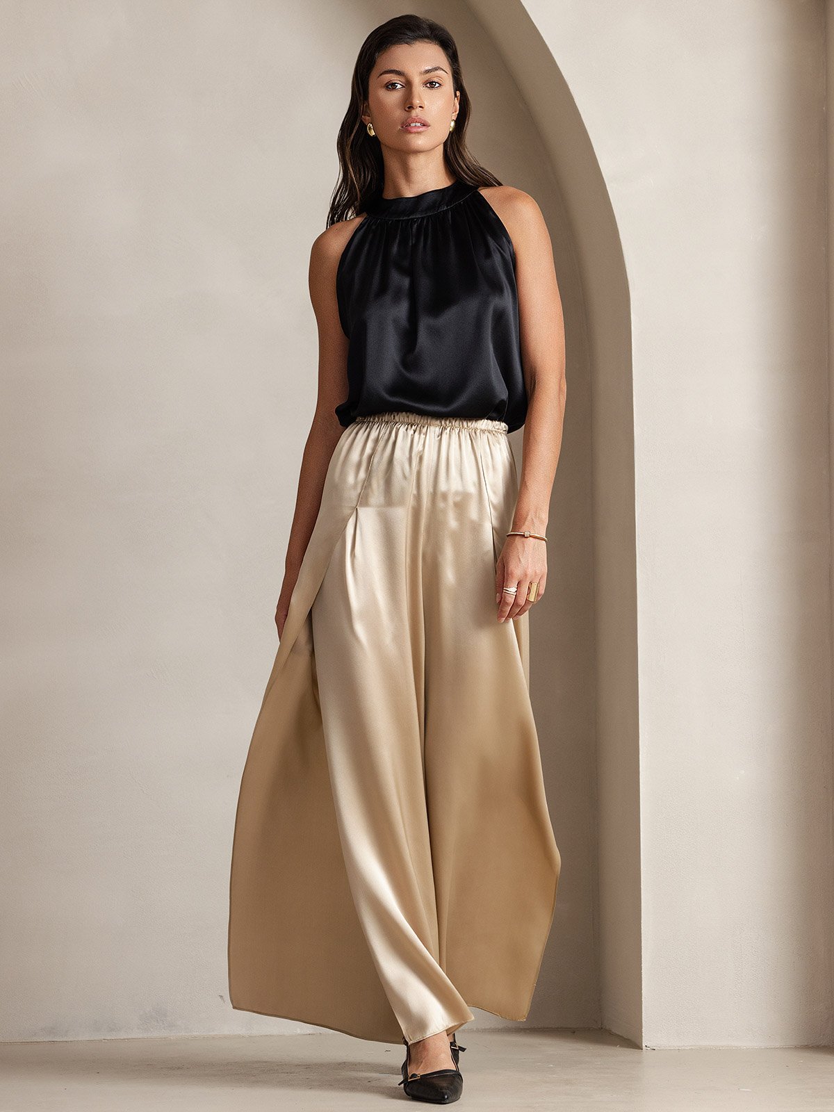 [Svart] SilkSilky-NO 19Momme Silke Womens T-Shirt 003