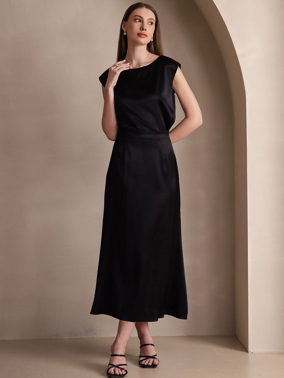 [Svart] SilkSilky-NO 19Momme Silke Skirt 006